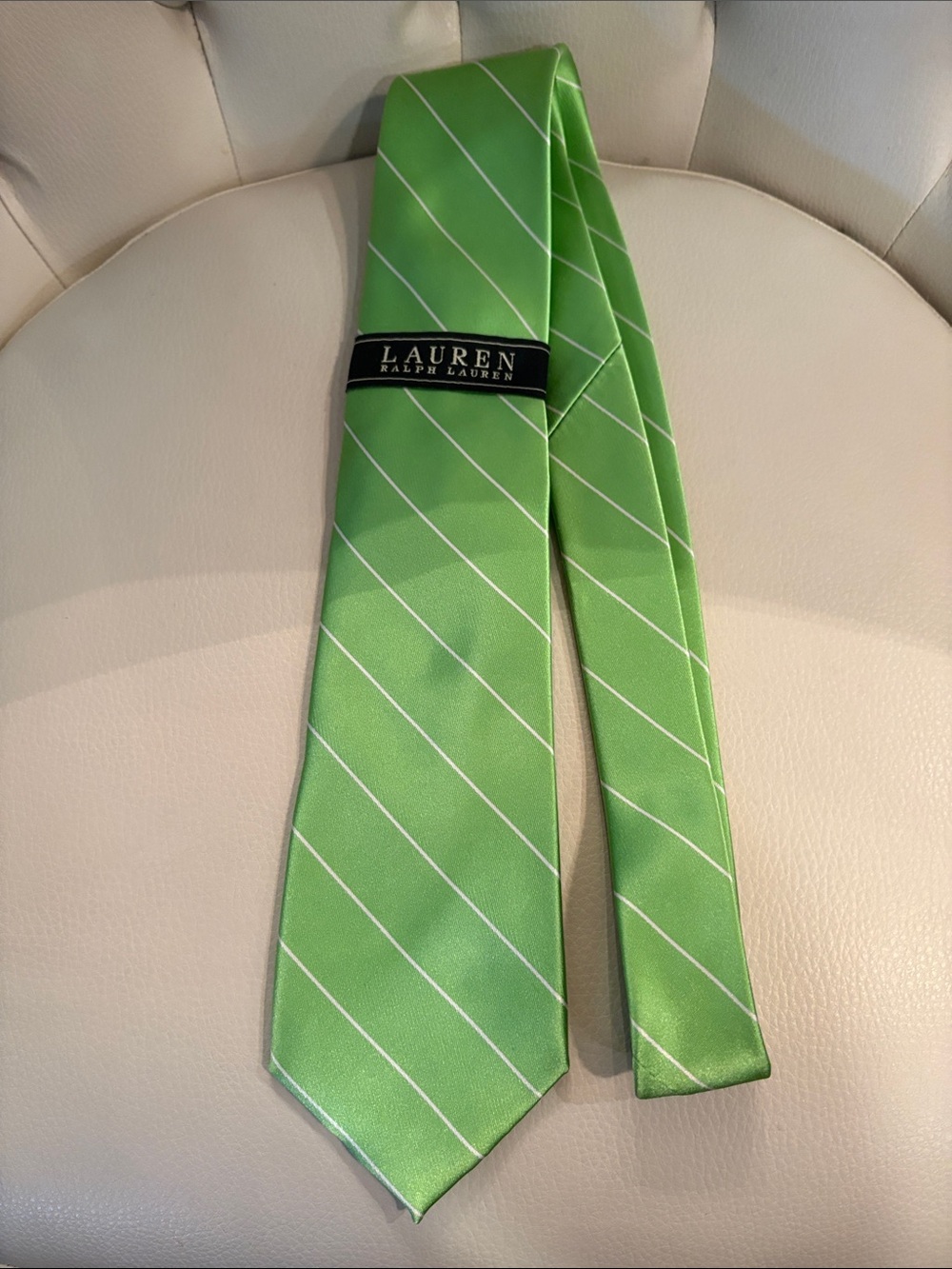 Lauren Ralph Lauren Lime Green Diagonal Stripe Silk Tie